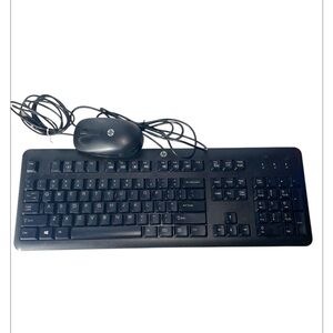 HP Black Wired Keyboard with Numeric Keypad and Mouse.